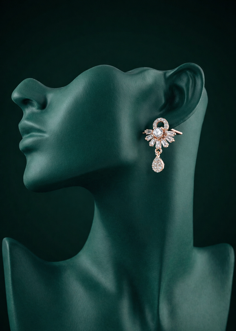 Zelra Rose Gold AD Drop Earrings - 5 Premium Geometric Variants