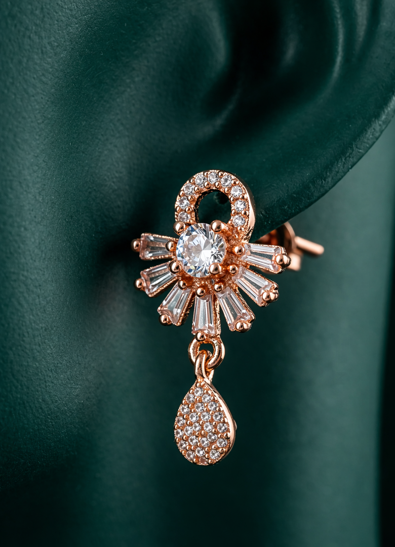 Zelra Rose Gold AD Drop Earrings - 5 Premium Geometric Variants