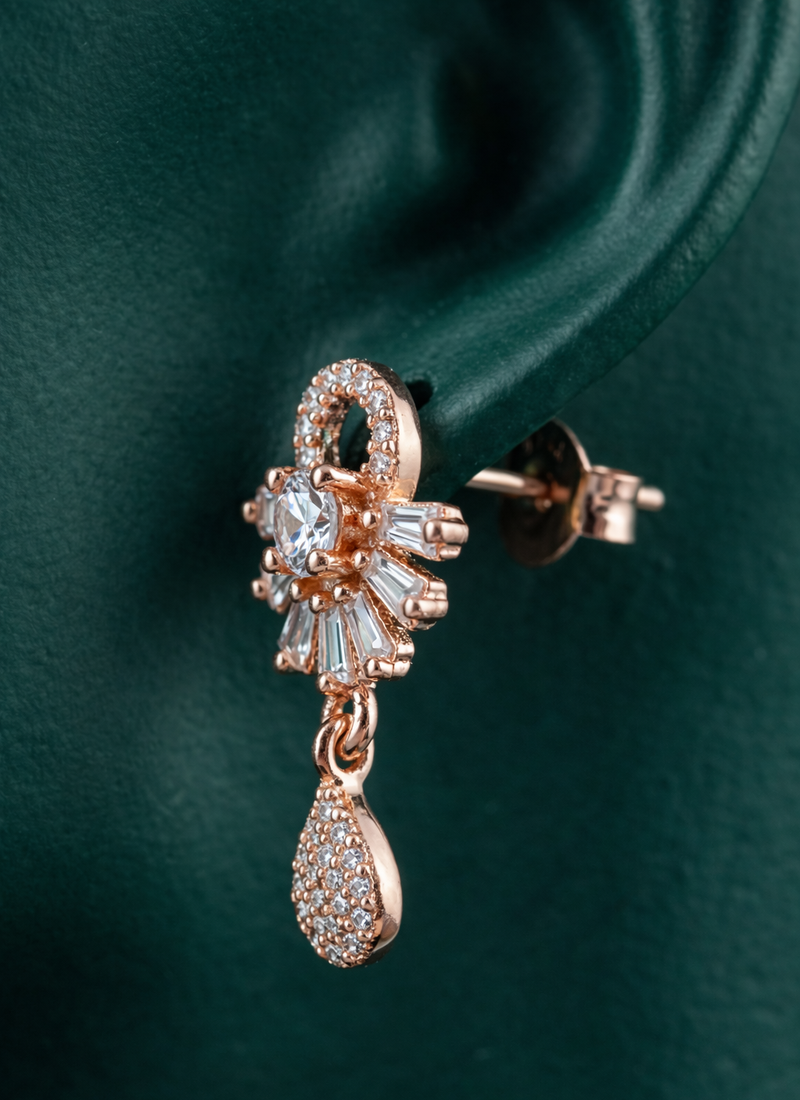 Zelra Rose Gold AD Drop Earrings - 5 Premium Geometric Variants
