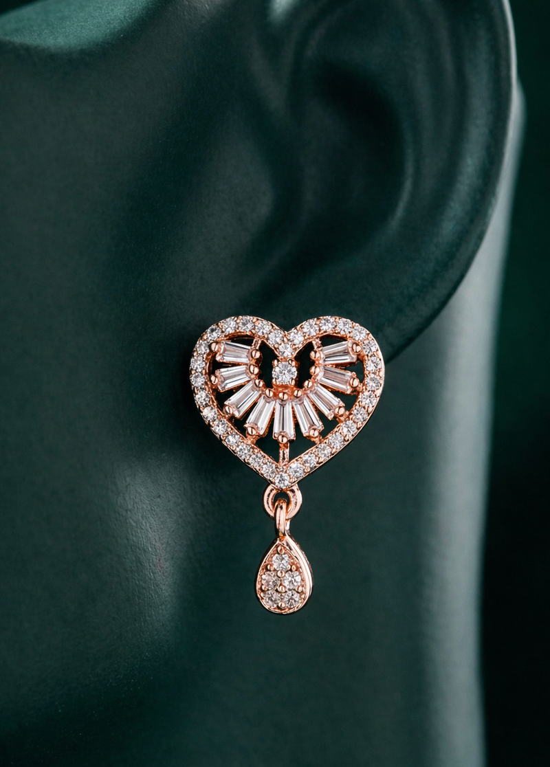 Zelra Rose Gold Geometric AD Drop Earrings