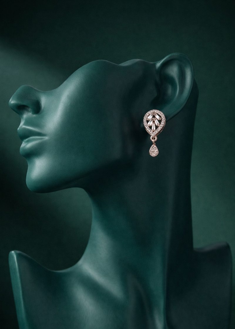 Zelra Rose Gold AD Drop Earrings - Geometric & Teardrop Variants