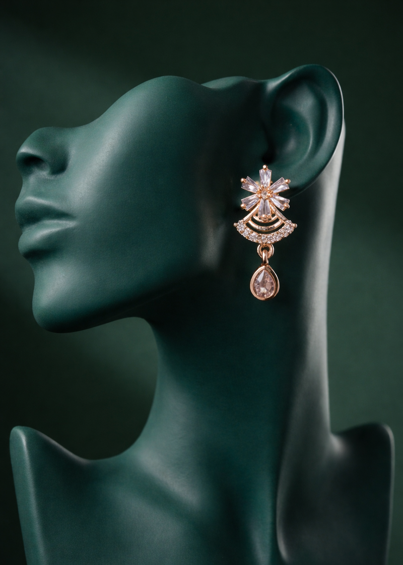 Zelra Rose Gold AD Drop Earrings - 6 Premium Geometric Variants