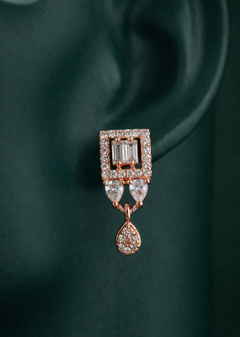 Zelra Rose Gold AD Drop Earrings - 3 Geometric Variants