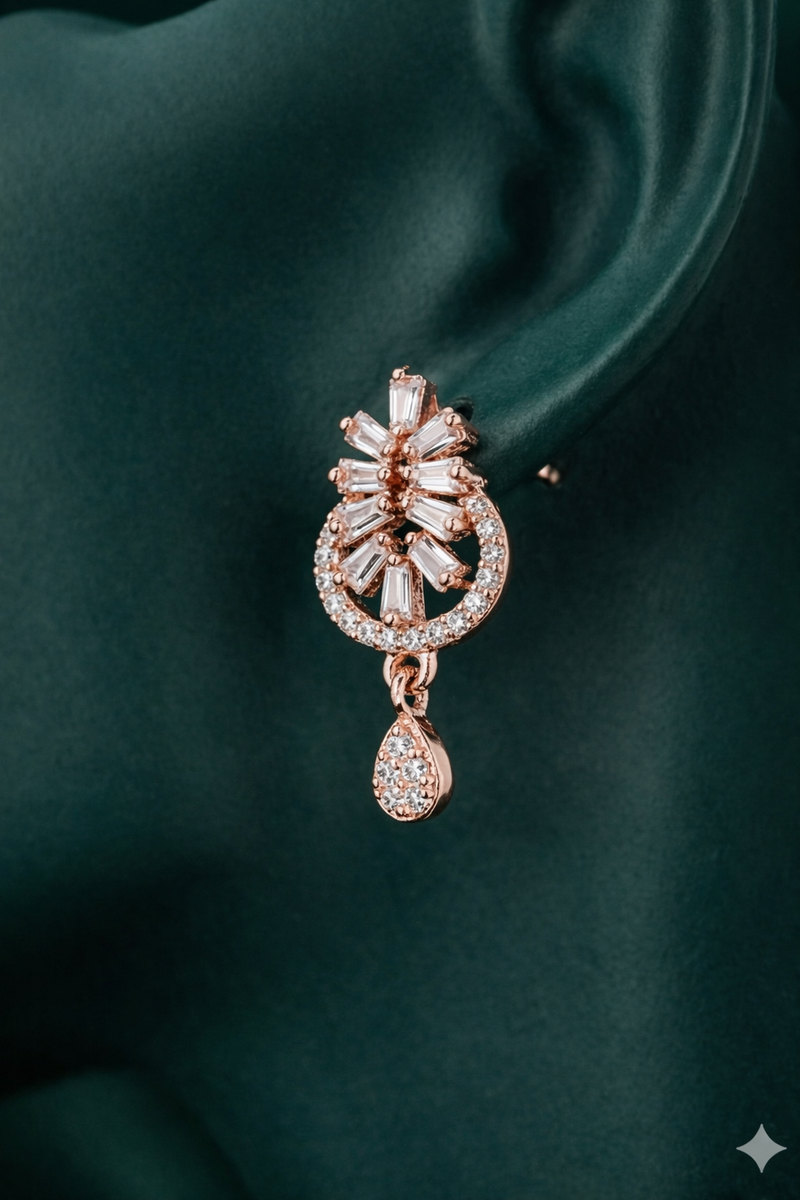 Premium Rose Gold AD Geometric Drop Earrings