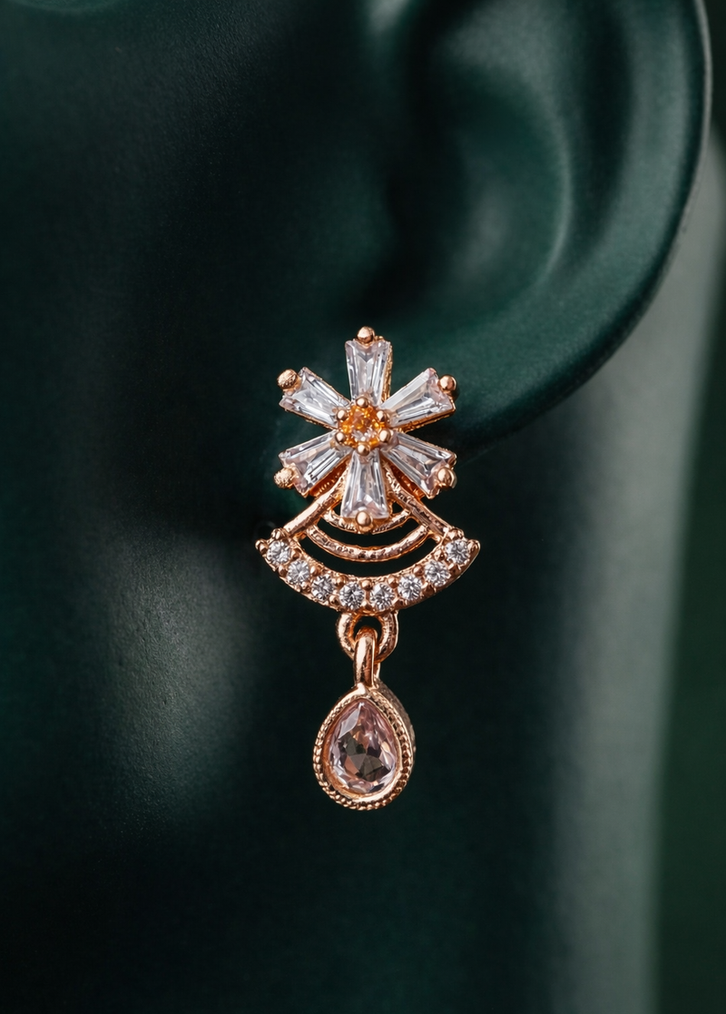 Zelra Rose Gold AD Drop Earrings - 6 Premium Geometric Variants