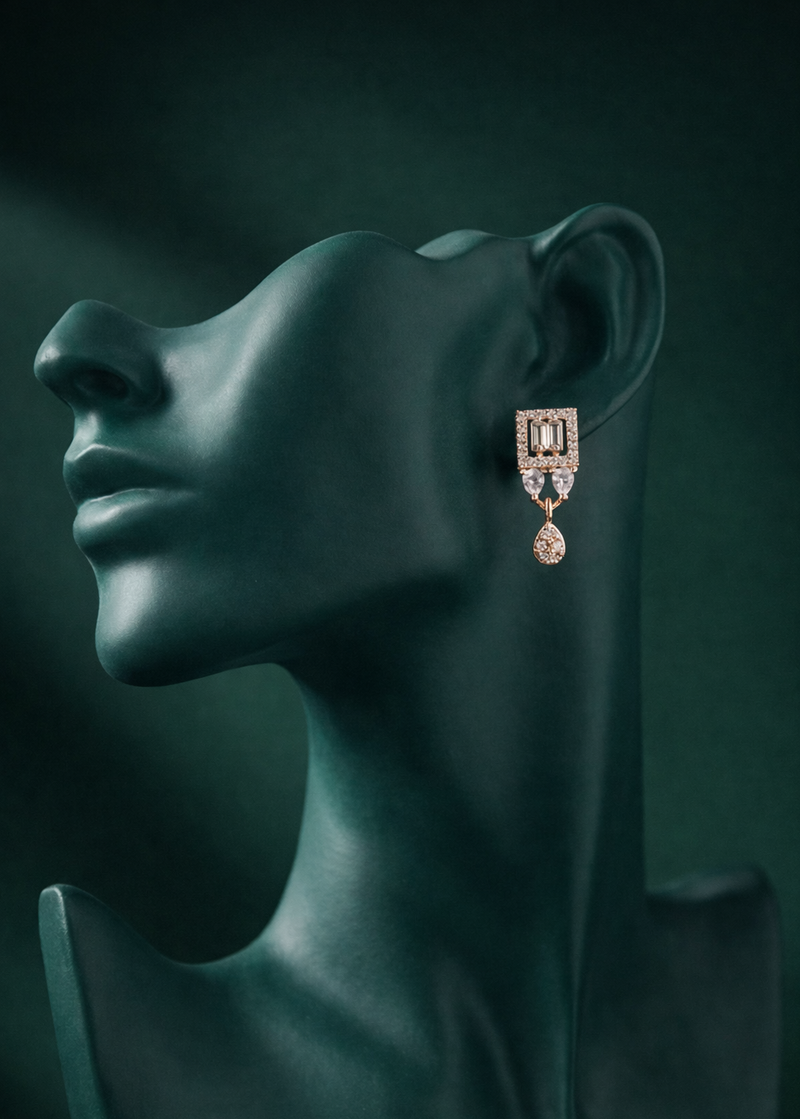 Zelra Rose Gold AD Drop Earrings - 3 Geometric Variants
