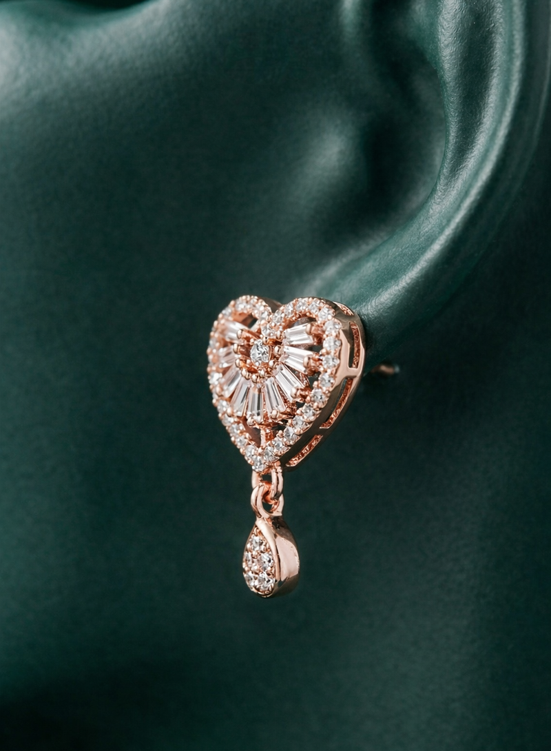 Zelra Rose Gold Geometric AD Drop Earrings