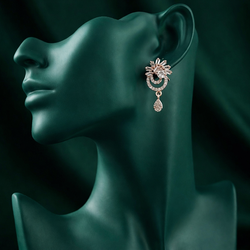 The Radiant Bloom: Rose Gold American Diamond Drop Earrings