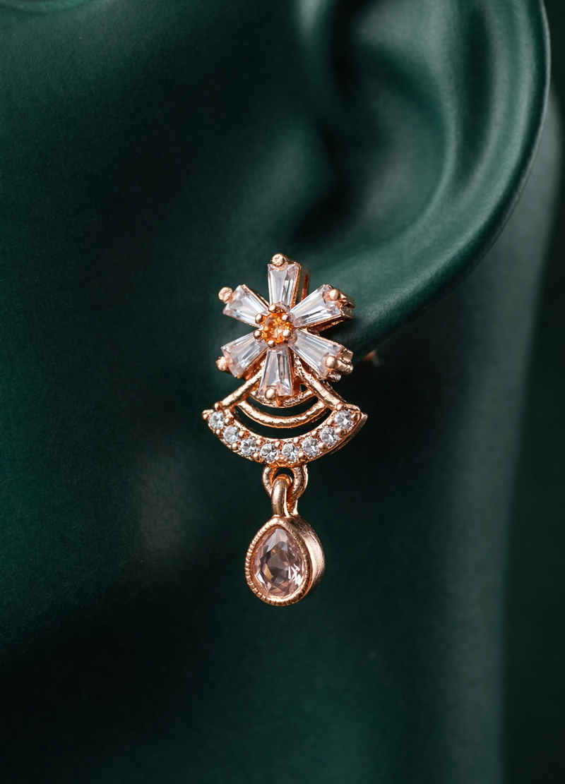 Zelra Rose Gold AD Drop Earrings - 6 Premium Geometric Variants