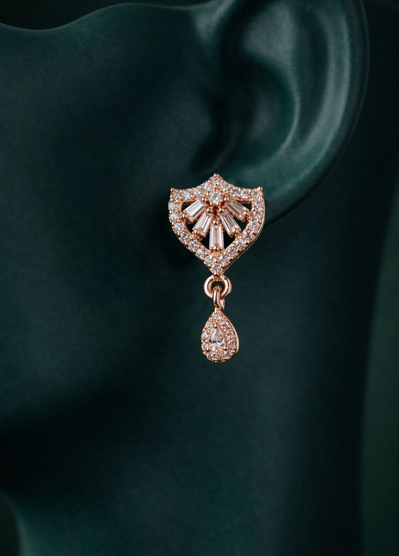 Zelra Rose Gold AD Drop Earrings - 4 Premium Geometric Variants