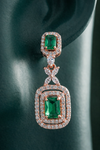 Zelra Rose Gold AD Emerald Green Double Halo Drop Earrings (P-3)