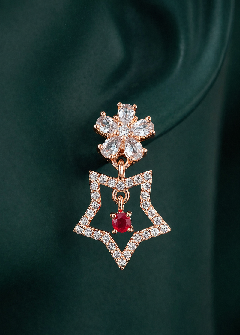 Radiant Rose Gold-Plated Star Drop Earrings | Red Stone by Zelra Jewellery ✨