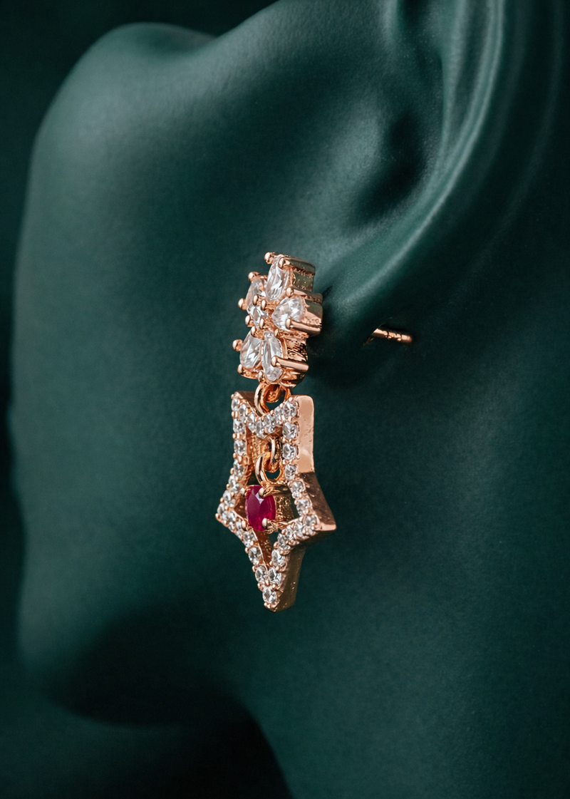 Radiant Rose Gold-Plated Star Drop Earrings | Red Stone by Zelra Jewellery ✨