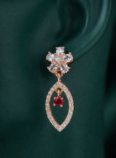Elegant Rose Gold-Plated Marquise Drop Earrings | Red Stone by Zelra Jewellery ✨