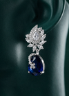 Zelra Rhodium Plated AD Sapphire Blue Teardrop Earrings