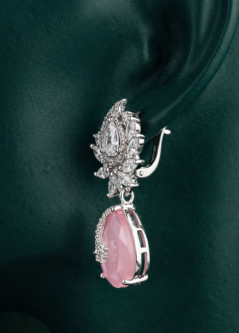 Exquisite Silver-Plated Teardrop Drop Earrings | Pink & Green by Zelra Jewellery ✨