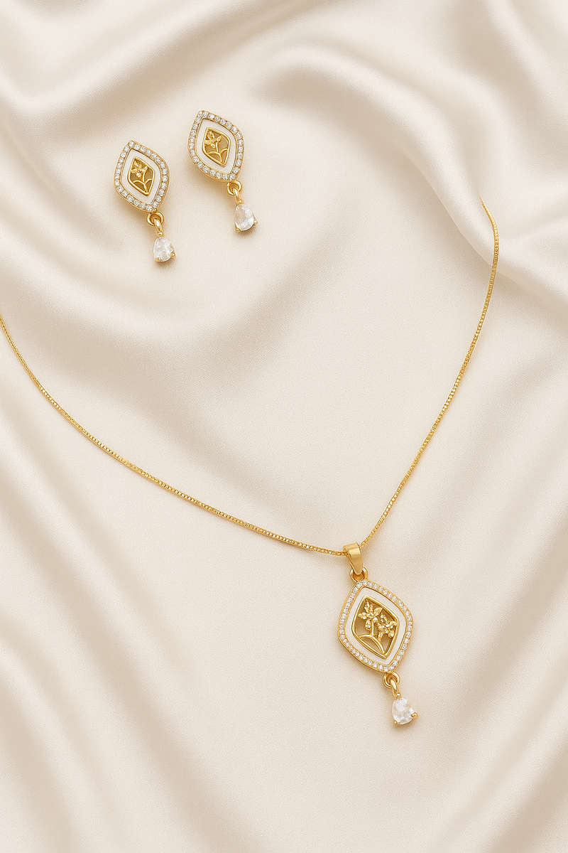 A D DIAMOND GOLD PLATED DESIGNER FORMING CHAIN PENDANT WITH EARRING DGP-01
