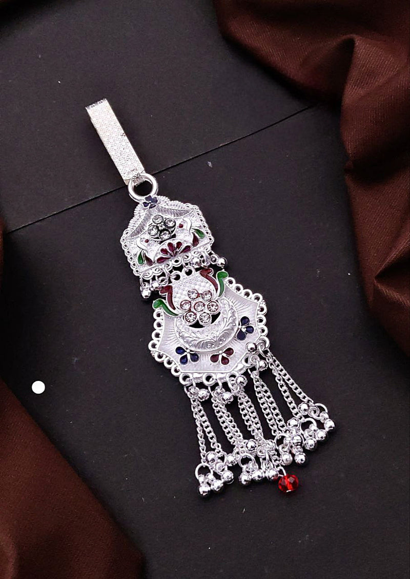 Oxidized Silver Juda Pin with Multicolor Enamel & Dangling Chains