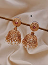 Antique Gold-Plated Filigree Jhumka Earrings with Pearl Beads