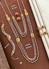 Royal Gold-Plated Pearl Jewellery Set with Long Haar, Necklace, Bracelet & Earrings