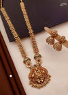 Traditional Temple Jewellery Haram with Goddess Lakshmi Pendant & Jhumka Earrings