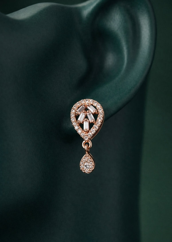 Zelra Rose Gold AD Drop Earrings - Geometric & Teardrop Variants