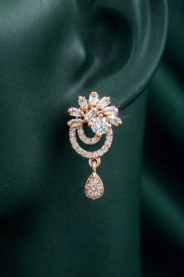 The Radiant Bloom: Rose Gold American Diamond Drop Earrings