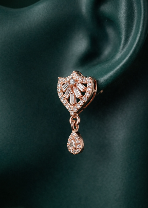 Zelra Rose Gold AD Drop Earrings - 4 Premium Geometric Variants