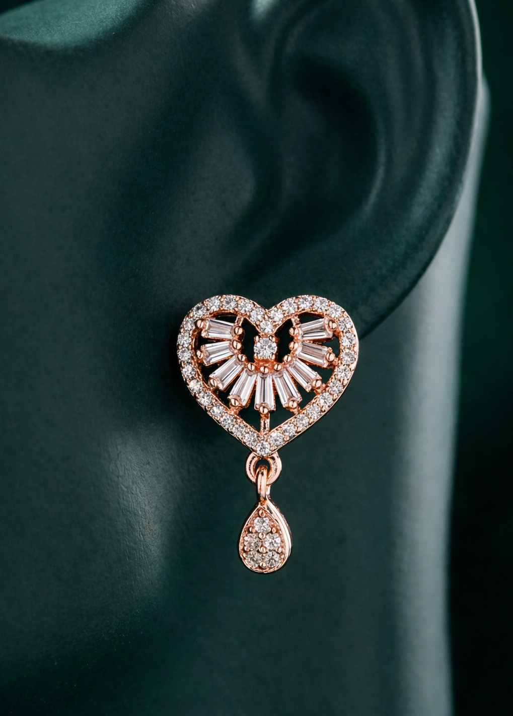 Zelra Rose Gold Geometric AD Drop Earrings
