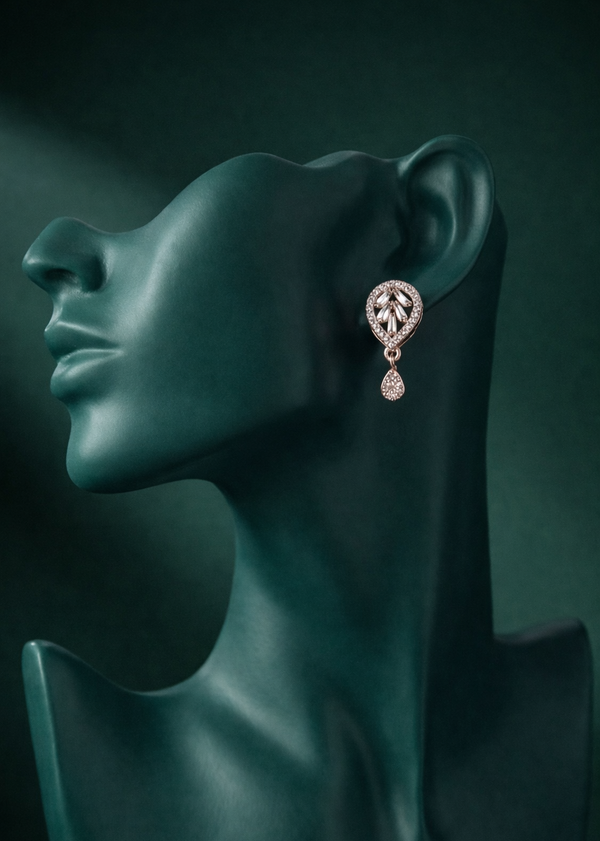 Zelra Rose Gold AD Drop Earrings - Geometric & Teardrop Variants