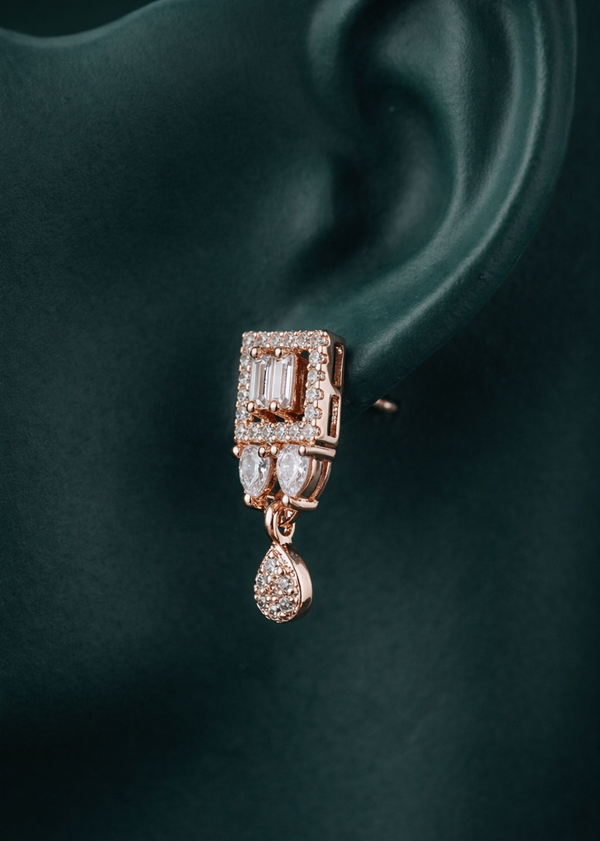 Zelra Rose Gold AD Drop Earrings - 3 Geometric Variants