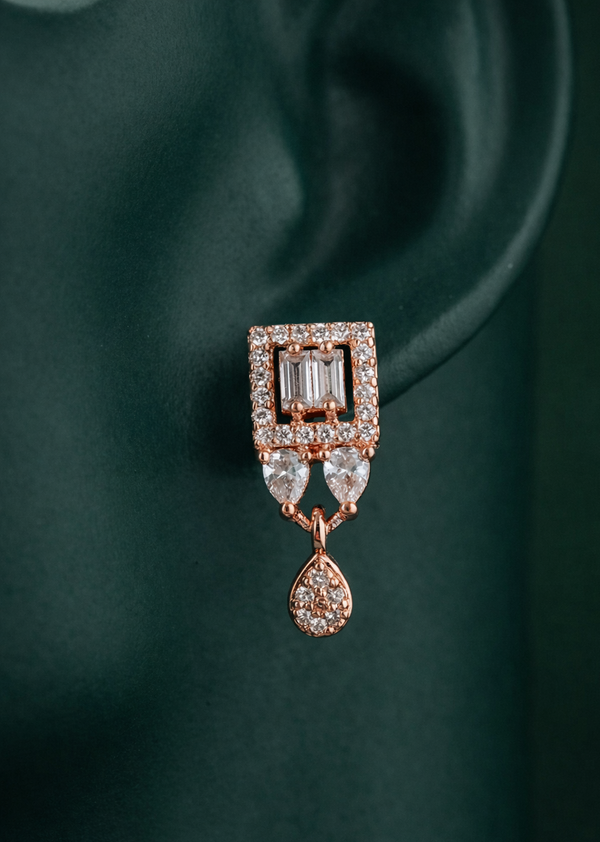 Zelra Rose Gold AD Drop Earrings - 3 Geometric Variants