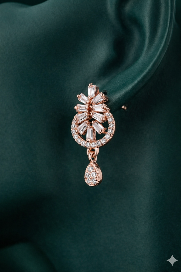 Premium Rose Gold AD Geometric Drop Earrings