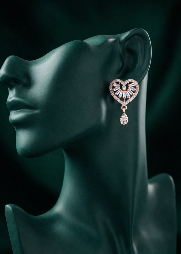 Zelra Rose Gold Geometric AD Drop Earrings