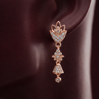 Zelra Rose Gold AD Geometric Fan & Bell Drop Earrings (AE-1)