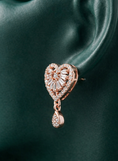 Zelra Rose Gold Geometric AD Drop Earrings