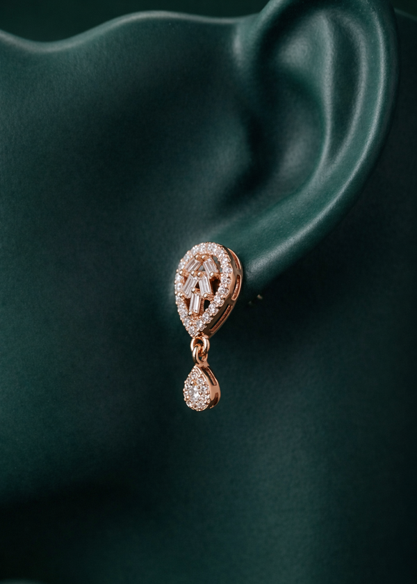 Zelra Rose Gold AD Drop Earrings - Geometric & Teardrop Variants