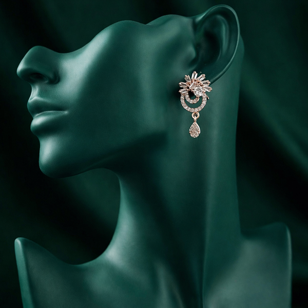 The Radiant Bloom: Rose Gold American Diamond Drop Earrings